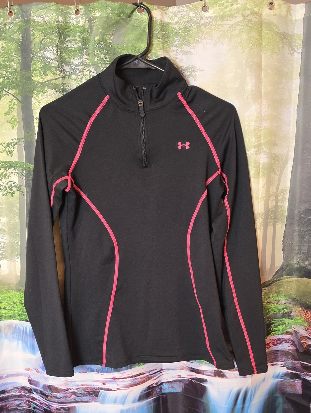 Under Armour Black Long-Sleeve Half-Zip Top with Pink Piping
